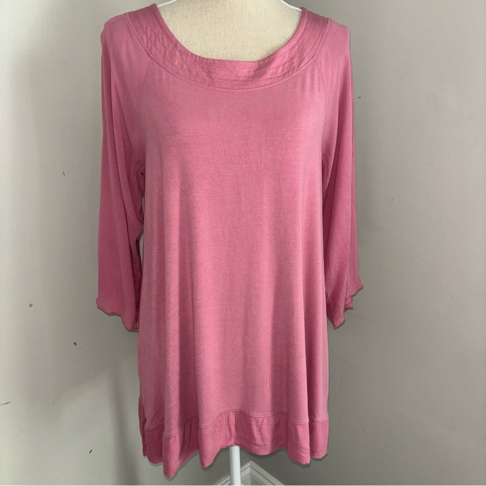 Soft Surroundings mauve pink gauze 3/4 sleeve loose fit tunic top size Small